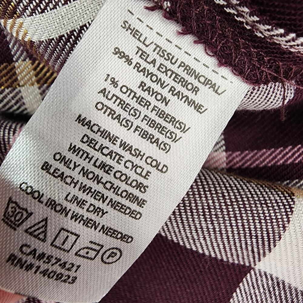 LOFT Womens Plaid Henley Popover Blouse Tunic Plum Purple Small Shimmer Relaxed - Picture 9 of 10